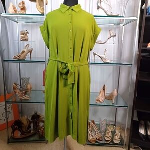 Button-Front Tie-Waist Maxi Dress in Lime Green